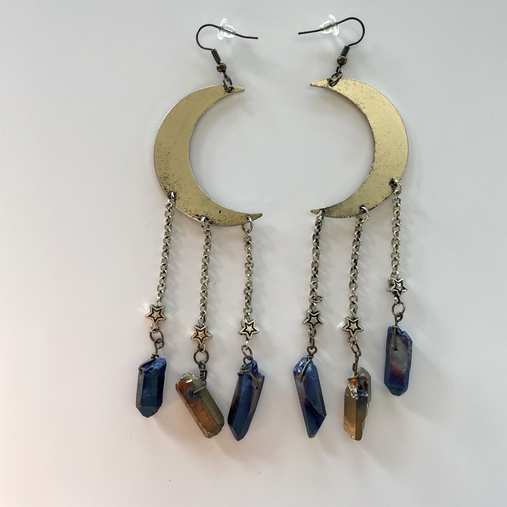 Witchy Crystal Moon Dangle Earrings